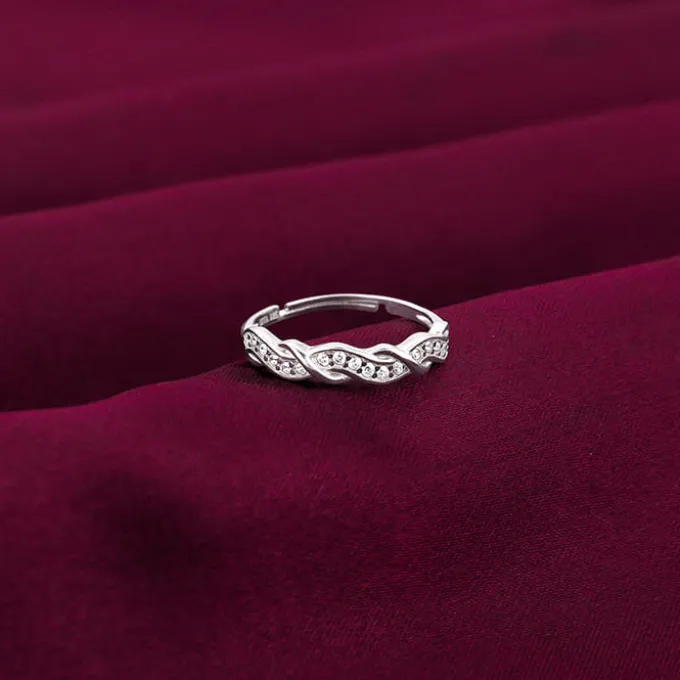 Silver Zircon Winding Wave Ring