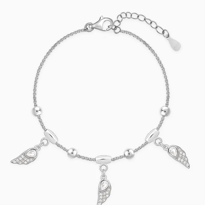 Silver Zircon Winged Charm Bracelet
