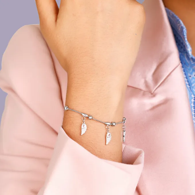 Silver Zircon Winged Charm Bracelet