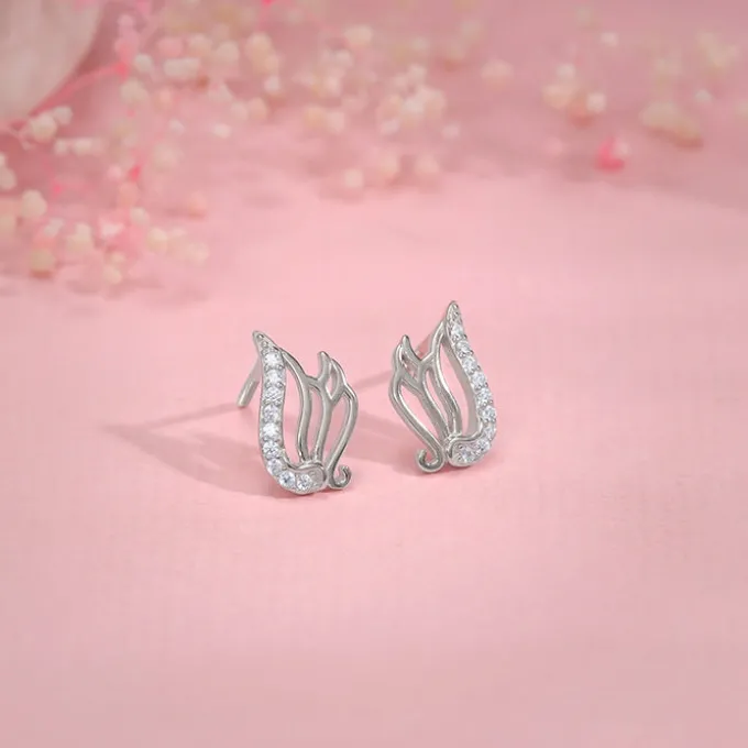 Silver Zircon Winged Earrings
