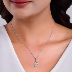 Silver Zircon Winged Pendant With Link Chain
