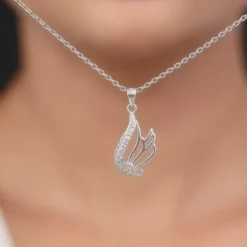 Silver Zircon Winged Pendant With Link Chain