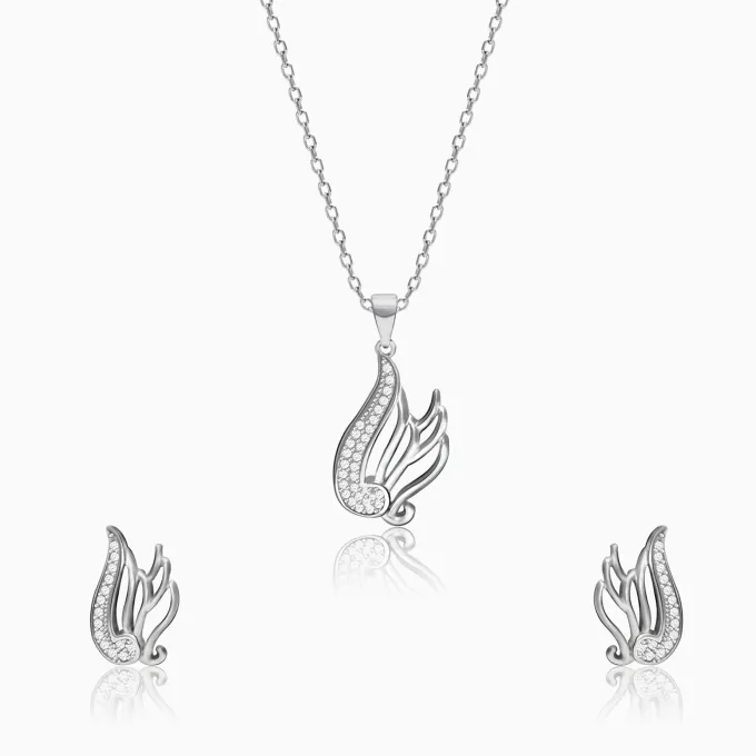 Silver Zircon Winged Set with Link Chain