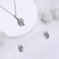 Silver Zircon Winged Set with Link Chain