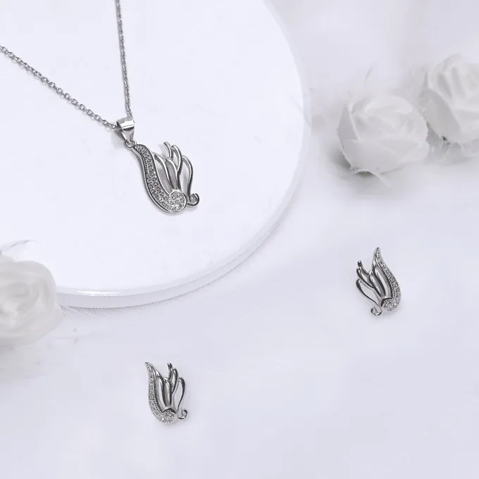 Silver Zircon Winged Set with Link Chain