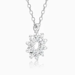 Sliver Sparkling Floral Pendant With Link Chain