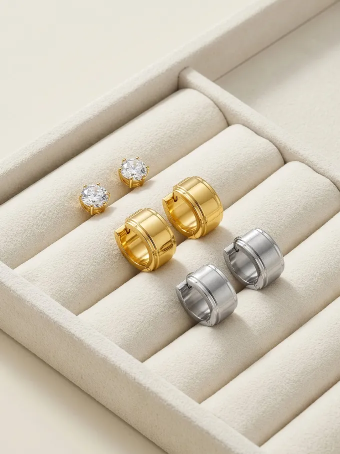 Split Static Demi Fine Huggie Earrings Set