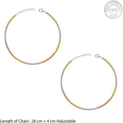 Triple Tone Triaura Silver Anklet