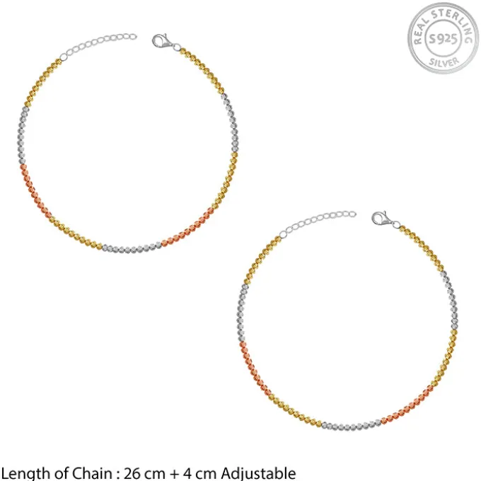 Triple Tone Triaura Silver Anklet
