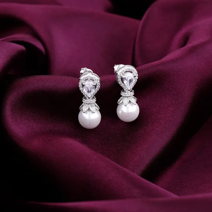 Zircon Pearl Drop Earrings