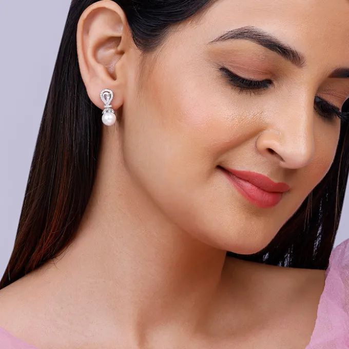 Zircon Pearl Drop Earrings